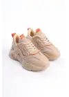 Tokyo Bağcıklı Ortopedik Taban Triko Detaylı Kadın Spor Ayakkabı  Tt - Ten/turuncu