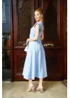 U Yaka Prenses Elbise Mavi S255101