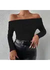 Uzun Kol Madonna Yaka Bluz Siyah