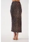 Uzun Yırtmaçlı İnce Kumaş Etek Leopar