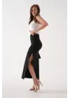 Uzun Yırtmaçlı İnce Kumaş Etek Siyah
