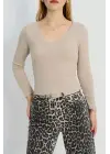 V Yaka Kaşkorse Bluz Bej A3699