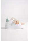 Valencıa Bağcıksız Cırt Cırtlı Ortopedik Taban Kadın Sneaker Spor Ayakkabı Bt - Beyaz/ten/mavi