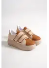 Valencıa Bağcıksız Cırt Cırtlı Ortopedik Taban Kadın Sneaker Spor Ayakkabı Tt - Ten/kahve