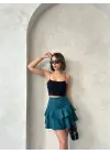 Valonlu Fırfırlı Etek Yeşil S24681