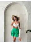 Valonlu Fırfırlı Etek Yeşil S24681