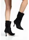Vrt-024 Siyah Süet Yüksek İnce Topuklu Körüklü Fermuarlı  Kadın Bot