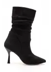 Vrt-024 Siyah Süet Yüksek İnce Topuklu Körüklü Fermuarlı  Kadın Bot