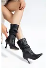 Vrt-024 Siyah Yüksek İnce Topuklu Körüklü Fermuarlı  Kadın Bot