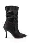 Vrt-024 Siyah Yüksek İnce Topuklu Körüklü Fermuarlı  Kadın Bot
