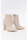 Bej Yüksek Topuklu Fermuarlı Kadın Bot