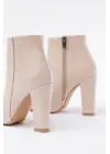 Bej Yüksek Topuklu Fermuarlı Kadın Bot