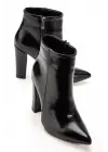 Vrt-4801  Siyah Kırışık Rugan Yüksek Kalın Topuklu Fermuarlı Kadın Bot