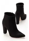 Vrt-4801 Siyah Süet Yüksek Kalın Topuklu Fermuarlı Kadın Bot