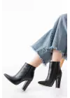 Siyah Yüksek Topuklu Fermuarlı Kadın Bot