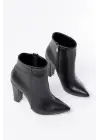 Siyah Yüksek Topuklu Fermuarlı Kadın Bot