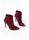 Bordo Yüksek İnce Topuklu Fermuarlı Kadın Bot