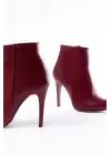 Bordo Yüksek İnce Topuklu Fermuarlı Kadın Bot