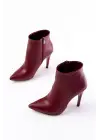 Bordo Yüksek İnce Topuklu Fermuarlı Kadın Bot