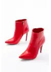 Vrt-4802 Kırmızı Yüksek İnce Topuklu Fermuarlı Kadın Bot