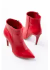 Vrt-4802 Kırmızı Yüksek İnce Topuklu Fermuarlı Kadın Bot