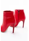 Vrt-4802 Kırmızı Yüksek İnce Topuklu Fermuarlı Kadın Bot
