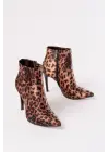 Leopar Yüksek İnce Topuklu Fermuarlı Kadın Bot