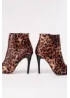 Leopar Yüksek İnce Topuklu Fermuarlı Kadın Bot