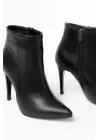 Siyah Yüksek İnce Topuklu Fermuarlı Kadın Bot