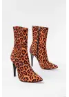 Leopar Yüksek İnce Topuklu Fermuarlı Kadın Bot
