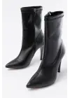 Siyah Yüksek İnce Topuklu Fermuarlı Kadın Bot