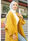 Yarasa Kol Uzun Triko Hırka Hardal