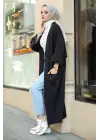 Yarasa Kol Uzun Triko Hırka Siyah