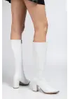 Ysn-4422 Beyaz Cilt Topuklu Kadın Çizme