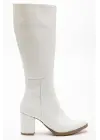 Ysn-4422 Beyaz Cilt Topuklu Kadın Çizme