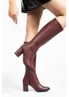 Ysn-4422 Bordo Cilt Topuklu Kadın Çizme