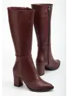 Ysn-4422 Bordo Cilt Topuklu Kadın Çizme