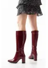Bordo Rugan Topuklu Kadın Çizme