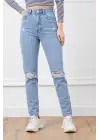 Yüksek Bel Yırtmaçlı Mom Jean Pantolon