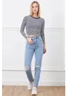 Yüksek Bel Yırtmaçlı Mom Jean Pantolon