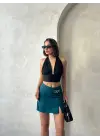 Zincirli Şort Etek Petrol Yeşili S24676