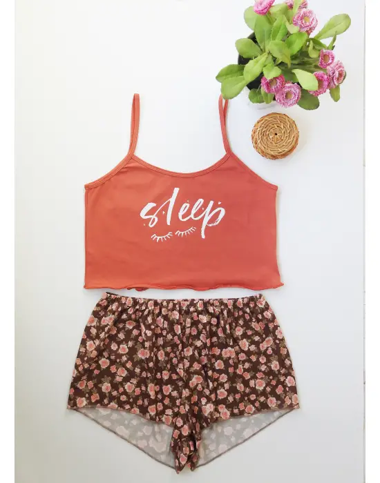 Çiçek Desenli Baskılı Şort Takım