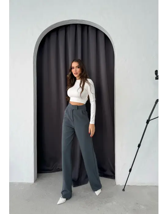 Cırtlı Pantolon Krep Füme Pt