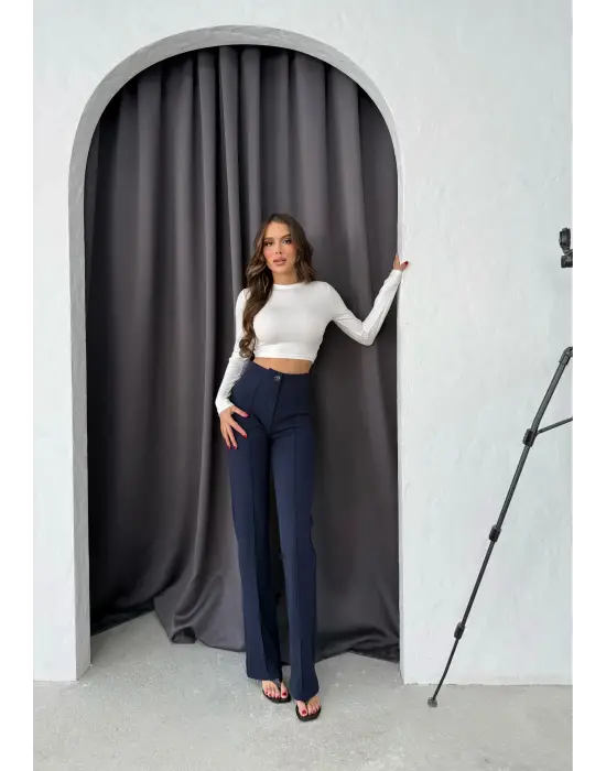 Düğmeli Palazzo Pantolon Lacivert P170091