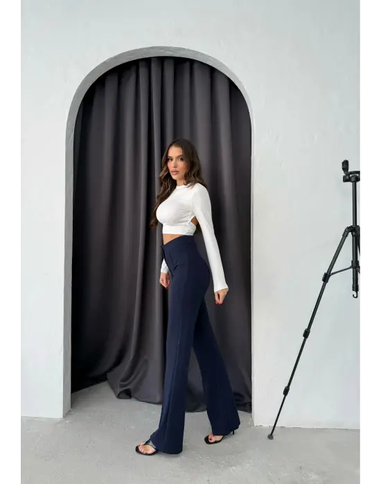 Düğmeli Palazzo Pantolon Lacivert P170091