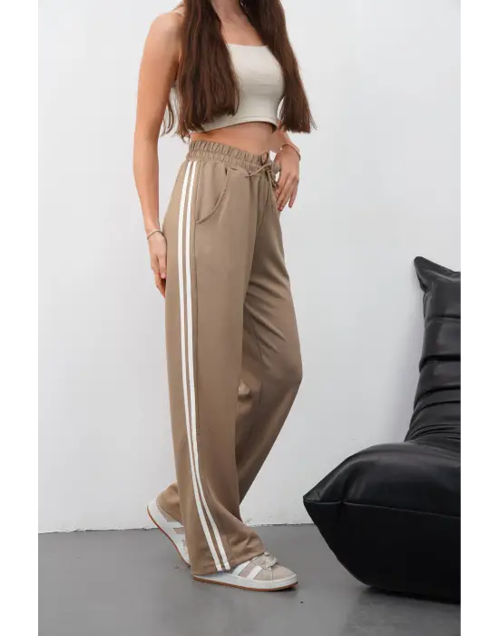 Yandan Çift Şeritli Oys Pantolon Vizon