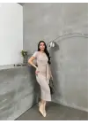 Kuşaklı Mdl Esnek Kumaşlı Elbise Bej Pt