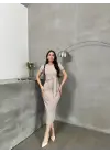 Kuşaklı Mdl Esnek Kumaşlı Elbise Bej Pt