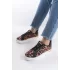 Mına Bağcıklı Ortopedik Taban Leopar Desenli Kadın Sneaker Spor Ayakkabı  Bt - Kahverengi