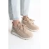 Alya Bağcıklı Ortopedik Taban Taşlı Kadın Sneaker Spor Ayakkabı Bt - Krem